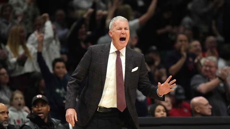 Dec 2, 2023; Las Vegas, Nevada, USA; Southern California Trojans head coach Andy Enfield reacts in the first half against the Gonzaga Bulldogs during the Legends of Basketball Las Vegas Invitational at MGM Grand Garden Arena. Mandatory Credit: Kirby Lee-USA TODAY Sports