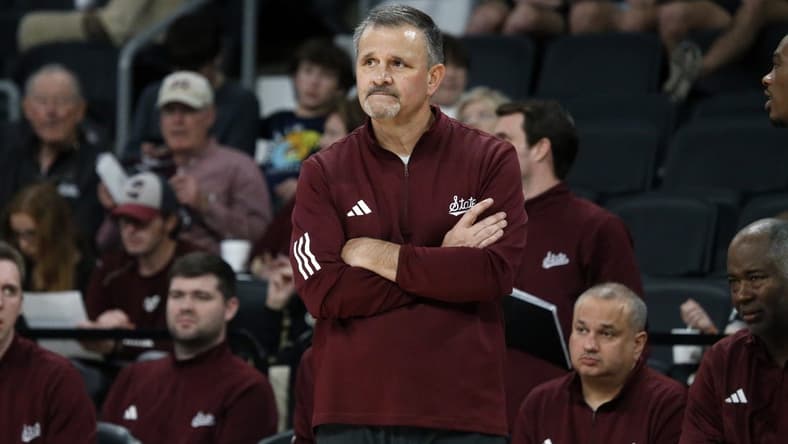 Dec 3, 2023; Starkville, Mississippi, USA; Mississippi State Bulldogs head coach Chris Jans watches during the second half against the Southern Jaguars at Humphrey Coliseum. Mandatory Credit: Petre Thomas-USA TODAY Sports