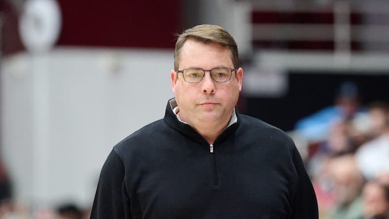 Dec 3, 2023; Stanford, California, USA; Stanford Cardinal head coach Jerod Haase watches the game against the San Diego Toreros during the second half at Maples Pavilion. Mandatory Credit: Robert Edwards-USA TODAY Sports