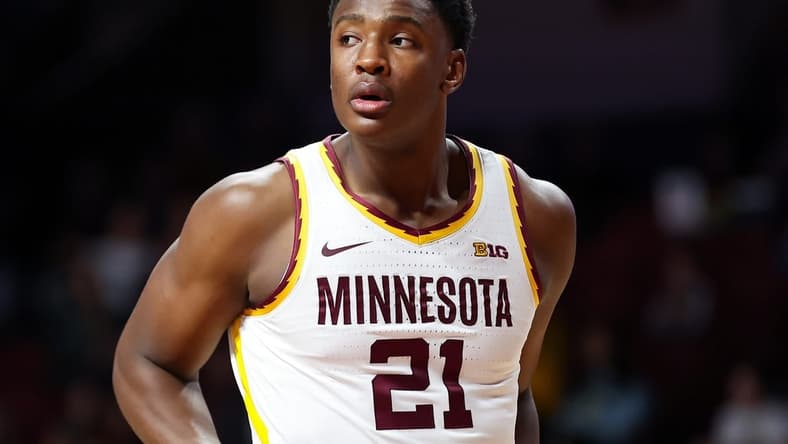 Nov 30, 2023; Minneapolis, Minnesota, USA; Minnesota Golden Gophers forward Pharrel Payne (21) looks on during the first half against the New Orleans Privateers at Williams Arena. Mandatory Credit: Matt Krohn-USA TODAY Sports