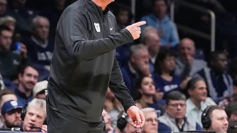 Butler Bulldogs head coach Thad Matta yells to players on the court Tuesday, Dec. 5, 2023, during the game at Hinkle Fieldhouse in Indianapolis.
