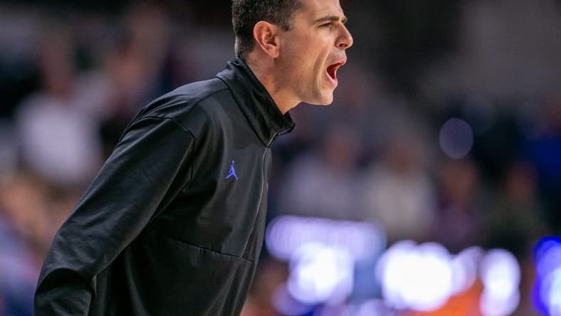 Florida Gators head coach Todd Golden yells during second half action of an NCAA basketball game as Florida Gators take on Merrimack College Warrors at Exactech Areana in Gainesville, FL on Tuesday, December 5, 2023. [Alan Youngblood/Gainesville Sun]
