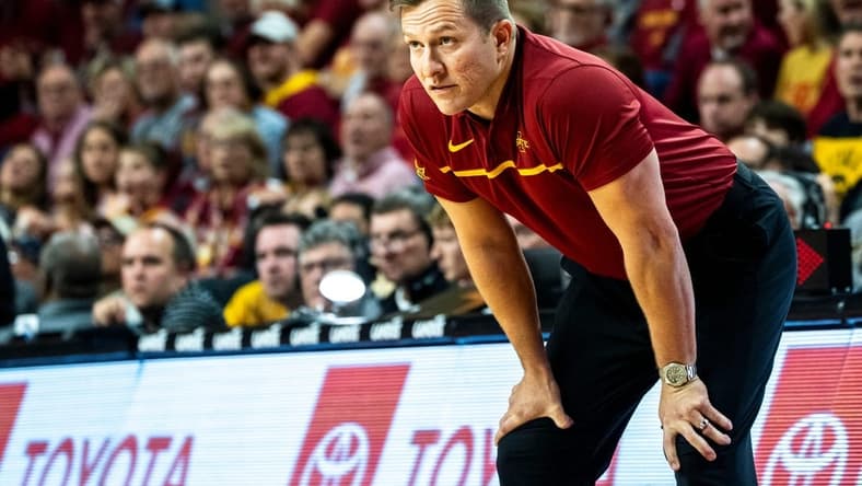 Iowa State head coach T.J. Otzelberger watches play during a basketball game at Hilton Coliseum on Thursday, Dec. 7, 2023, in Ames.