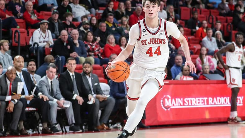 Dec 6, 2023; Queens, New York, USA; St. John's Red Storm forward Brady Dunlap (44) at Carnesecca Arena. Mandatory Credit: Wendell Cruz-USA TODAY Sports