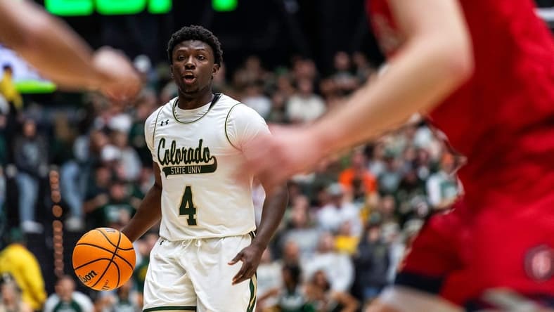 Colorado State's Isaiah Stevens brings the ball up court during a game against St. Mary's at Moby Arena in Fort Collins, Colo., on Saturday, Dec. 9, 2023.