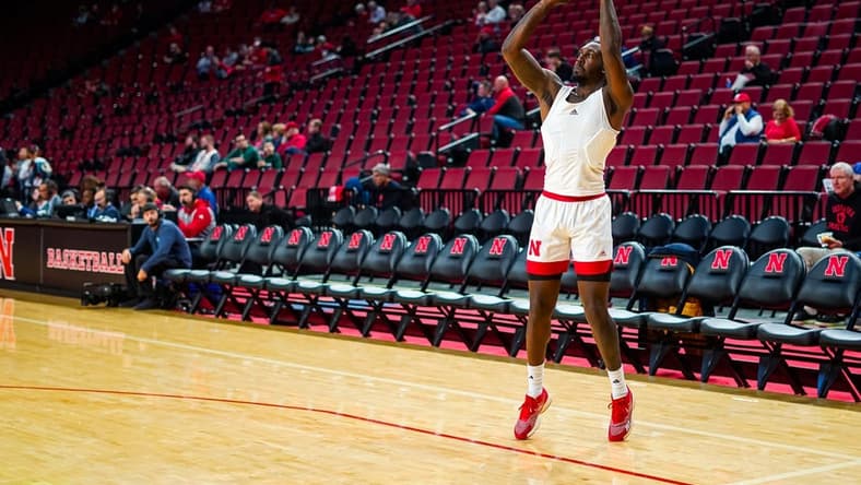 Dec 10, 2023; Lincoln, Nebraska, USA; Nebraska Cornhuskers forward Juwan Gary (4) warms up before the game against the Michigan State Spartans at Pinnacle Bank Arena. Mandatory Credit: Dylan Widger-USA TODAY Sports