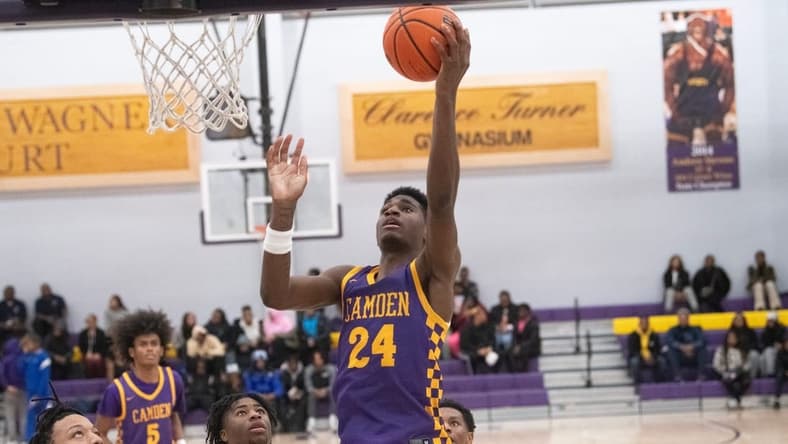 Camden's Billy Richmond shoots the ball during the boys basketball game between Camden and Rancocas Valley played at Camden High School on Thursday, December 14, 2023. Camden defeated Rancocas Valley, 60-51.