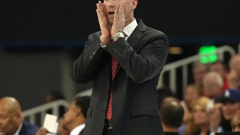 Dec 22, 2023; Los Angeles, California, USA; Maryland Terrapins head coach Kevin Willard reacts against the UCLA Bruins in the first half at Pauley Pavilion presented by Wescom. Mandatory Credit: Kirby Lee-USA TODAY Sports