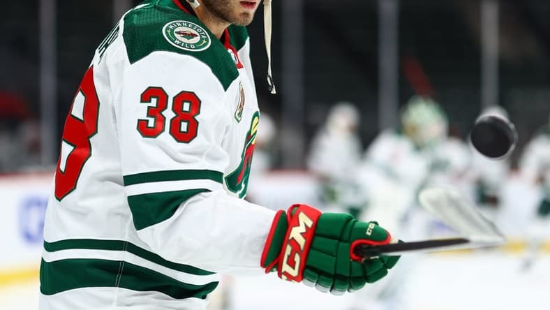 Jan 30, 2021; Saint Paul, Minnesota, USA; Minnesota Wild left wing Ryan Hartman (38). Mandatory Credit: Harrison Barden-USA TODAY Sports