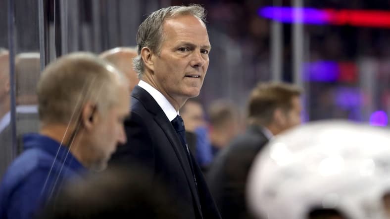 Oct 11, 2022; New York, New York, USA; Tampa Bay Lightning head coach Jon Cooper watches his players during the second period against the New York Rangers at Madison Square Garden. Mandatory Credit: Danny Wild-USA TODAY Sports