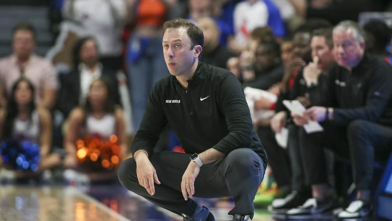 Feb 22, 2023; Boise, Idaho, USA; New Mexico Lobos head coach Richard Pitino looks on during the second half against the Boise State Broncos at ExtraMile Arena. Mandatory Credit: Brian Losness-USA TODAY Sports