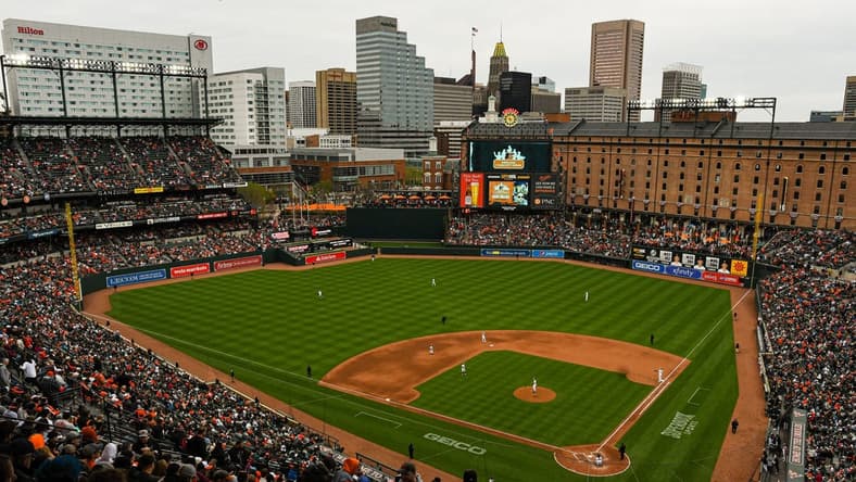 Apr 7, 2023; Baltimore, Maryland, USA; A general view of  Oriole Park at Camden Yards during  the game between the Baltimore Orioles and the New York Yankees . Mandatory Credit: Tommy Gilligan-USA TODAY Sports