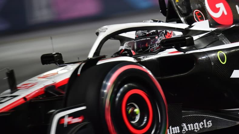 Nov 16, 2023; Las Vegas, Nevada, USA; Haas F1 driver Nico Hulkenberg of Germany (27) during free practice at Las Vegas Strip Circuit. Mandatory Credit: Gary A. Vasquez-USA TODAY Sports