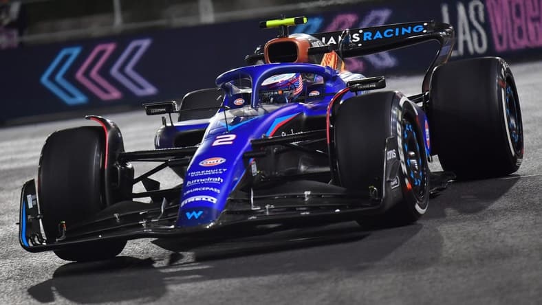 Nov 16, 2023; Las Vegas, Nevada, USA; Williams Racing driver Logan Sargeant of the United States (2) during free practice at Las Vegas Strip Circuit. Mandatory Credit: Gary A. Vasquez-USA TODAY Sports