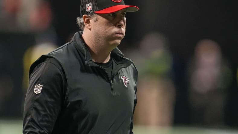 Dec 24, 2023; Atlanta, Georgia, USA; Atlanta Falcons head coach Arthur Smith shown on the field after the game against the Indianapolis Colts at Mercedes-Benz Stadium. Mandatory Credit: Dale Zanine-USA TODAY Sports