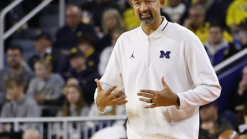 Dec 29, 2023; Ann Arbor, Michigan, USA; Michigan Wolverines head coach Juwan Howard coaches in the second half against the McNeese State Cowboys at Crisler Center. Mandatory Credit: Rick Osentoski-USA TODAY Sports