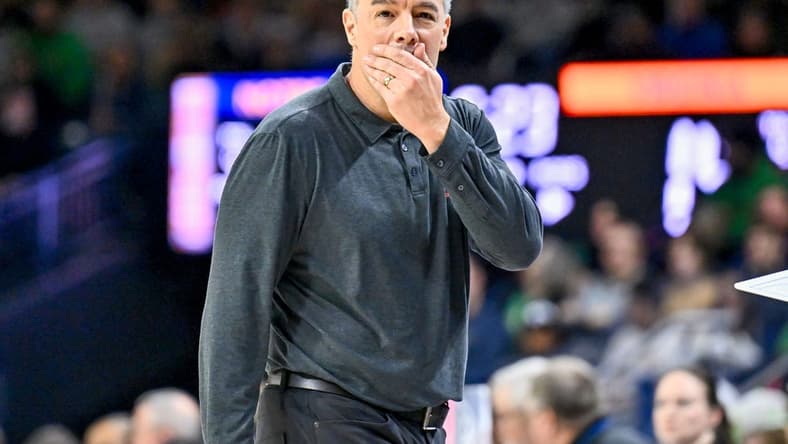 Dec 30, 2023; South Bend, Indiana, USA; Virginia Cavaliers head coach Tony Bennett watches in the first half against the Notre Dame Fighting Irish at the Purcell Pavilion. Mandatory Credit: Matt Cashore-USA TODAY Sports