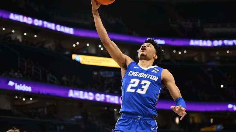 Jan 2, 2024; Washington, District of Columbia, USA; Creighton Bluejays guard Trey Alexander (23) shoots against the Georgetown Hoyas during the first half at Capital One Arena. Mandatory Credit: Brad Mills-USA TODAY Sports