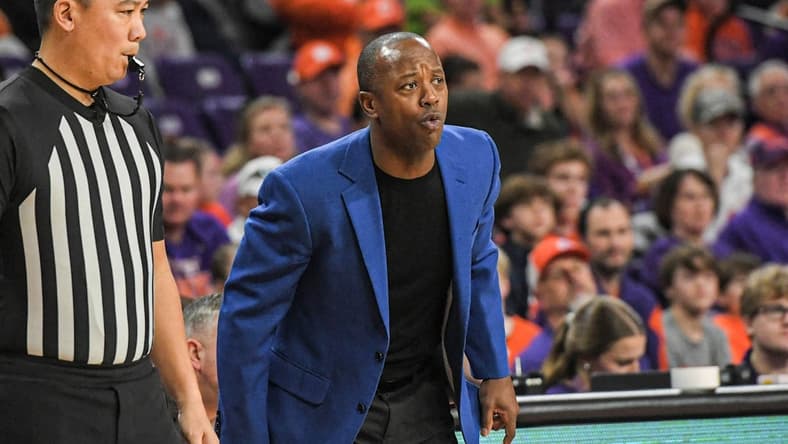 Jan 13, 2024; Clemson, South Carolina, USA; Boston College Eagles head coach Earl Grant reacts during the first half against the Clemson Tigers at Littlejohn Coliseum. Mandatory Credit: Ken Ruinard-USA TODAY Sports