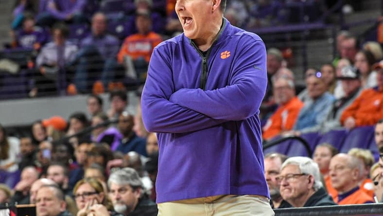 Jan 13, 2024; Clemson, South Carolina, USA; Clemson Tigers head coach Brad Brownell reacts during the second half against the Boston College Eagles at Littlejohn Coliseum. Mandatory Credit: Ken Ruinard-USA TODAY Sports