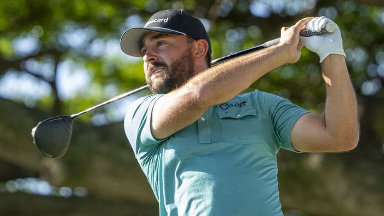 January 14, 2024; Honolulu, Hawaii, USA; Stephan Jaeger hits his tee shot on the second hole during the final round of the Sony Open in Hawaii golf tournament at Waialae Country Club. Mandatory Credit: Kyle Terada-USA TODAY Sports