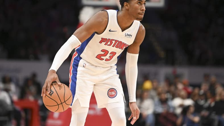 Jan 15, 2024; Washington, District of Columbia, USA; Detroit Pistons guard Jaden Ivey (23) during the game on Martin Luther King Jr. Day against the Washington Wizards at Capital One Arena. Mandatory Credit: Tommy Gilligan-USA TODAY Sports