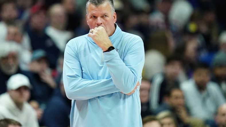 Jan 17, 2024; Storrs, Connecticut, USA; Creighton Bluejays head coach Greg McDermott watches from the sideline as they take on the UConn Huskies at Harry A. Gampel Pavilion. Mandatory Credit: David Butler II-USA TODAY Sports