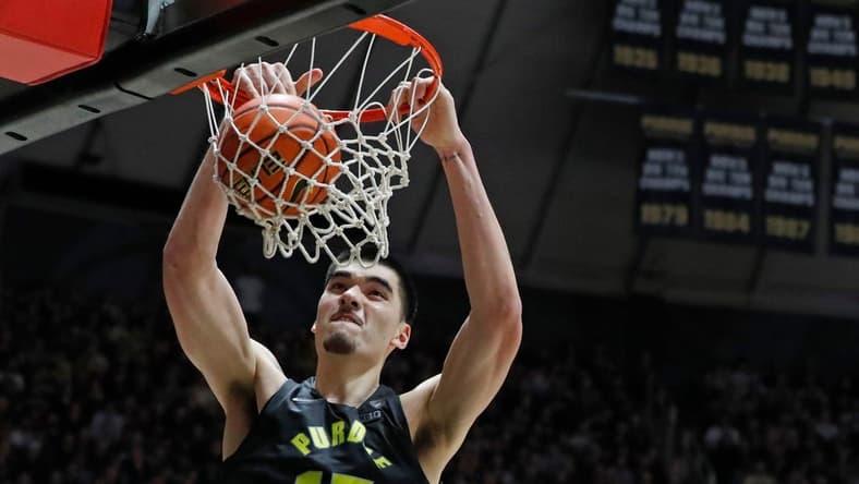 Purdue Boilermakers center Zach Edey (15) dunks the ball during the NCAA men s basketball game against the Michigan Wolverines, Tuesday, Jan. 23, 2024, at Mackey Arena in West Lafayette, Ind. Purdue Boilermakers won 99-67.