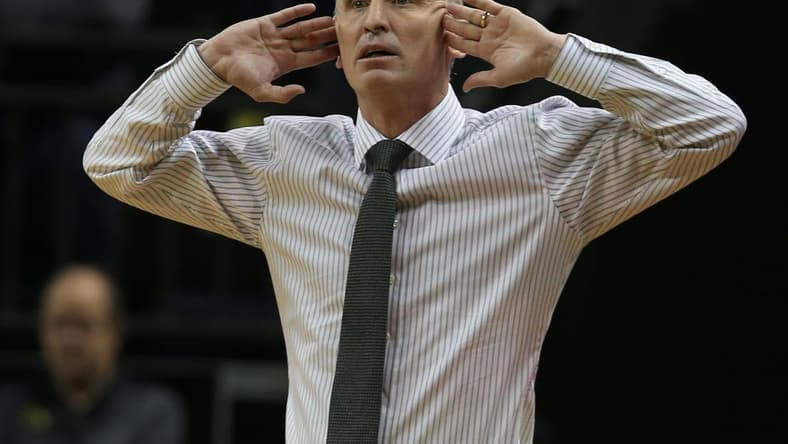 Arizona State coach Bobby Hurley signals to his team during the first half against Oregon at Matthew Knight Arena Thursday, Jan. 25, 2024.