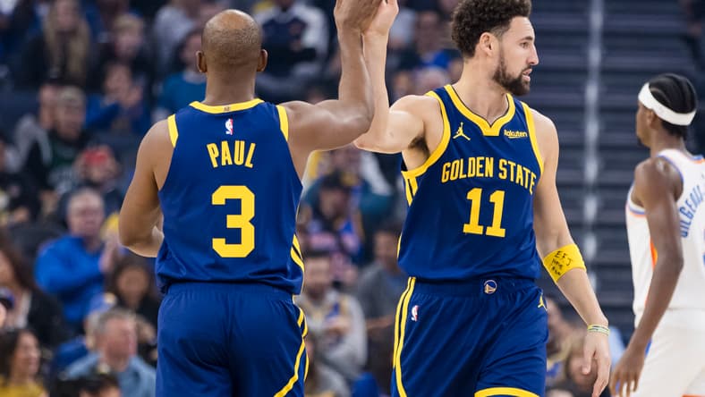 Golden State Warriors' Klay Thompson and Chris Paul