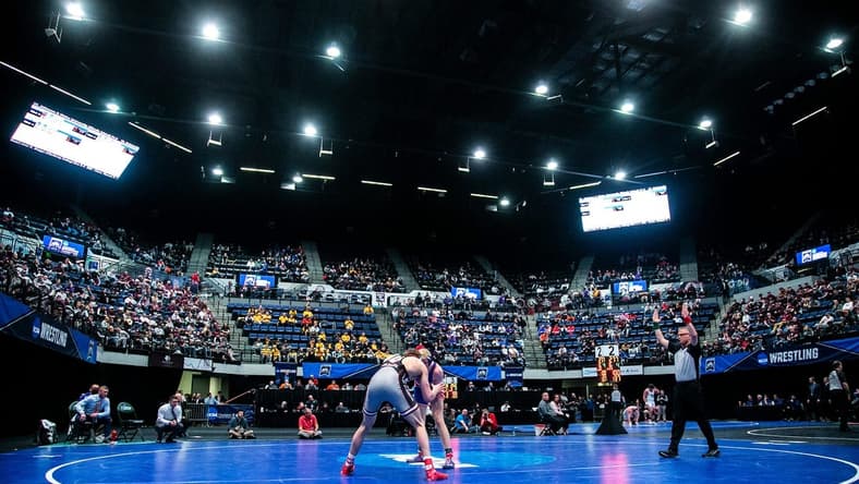 General view of a wrestling match in Cedar Rapids, Iowa.