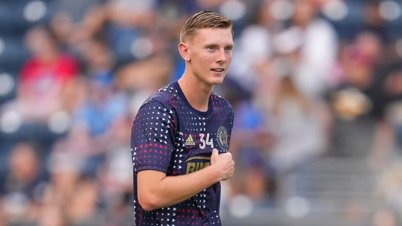 Jul 8, 2022; Chester, Pennsylvania, USA; Philadelphia Union midfielder Brandan Craig (34) looks on against D.C. United at Subaru Park. Mandatory Credit: Mitchell Leff-USA TODAY Sports