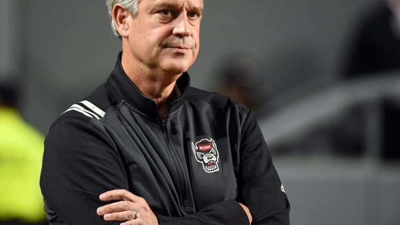 Nov 12, 2022; Raleigh, North Carolina, USA; North Carolina State Wolfpack Athletic Director Boo Corrigan looks on during the second half against the Boston College Eagles at Carter-Finley Stadium. The Eagles won 21-20. Mandatory Credit: Rob Kinnan-USA TODAY Sports