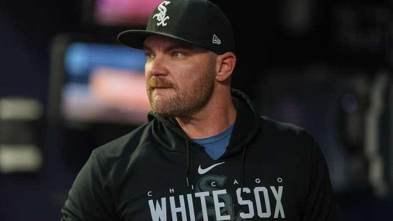 Jul 14, 2023; Atlanta, Georgia, USA; Chicago White Sox relief pitcher Liam Hendriks (31) in the dugout against the Atlanta Braves in the fifth inning at Truist Park. Mandatory Credit: Brett Davis-USA TODAY Sports