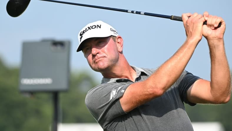 Aug 24, 2023; Atlanta, Georgia, USA; Lucas Glover tees off on the 16th hole during the first round of the TOUR Championship golf tournament at East Lake Golf Club. Mandatory Credit: Adam Hagy-USA TODAY Sports