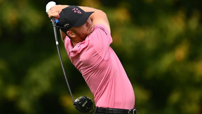 Sep 24, 2023; Sugar Grove, Illinois, USA; Talor Gooch tees off from the 2nd tee during the final round of the LIV Golf Chicago golf tournament at Rich Harvest Farms. Mandatory Credit: Jamie Sabau-USA TODAY Sports
