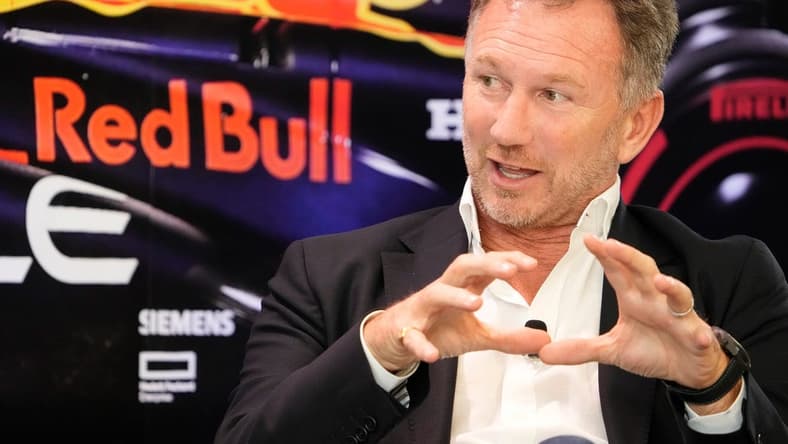 Christian Horner, Team Principal of Oracle Red Bull Racing, speaks at the Red Bull Fan Zone, a private event at Oracle headquarters, on Wednesday October 18, 2023.