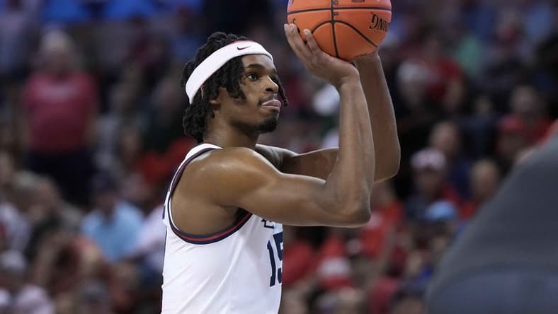 Nov 17, 2023; Charleston, SC, USA; Dayton Flyers forward DaRon Holmes II (15) shoots a foul shot in the second half against the St. John's Red Storm at TD Arena. Mandatory Credit: David Yeazell-USA TODAY Sports