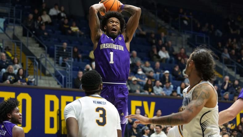 Jan 18, 2024; Berkeley, California, USA; Washington Huskies forward Keion Brooks Jr. (1) dunks against the California Golden Bears during the first half at Haas Pavilion. Mandatory Credit: Darren Yamashita-USA TODAY Sports