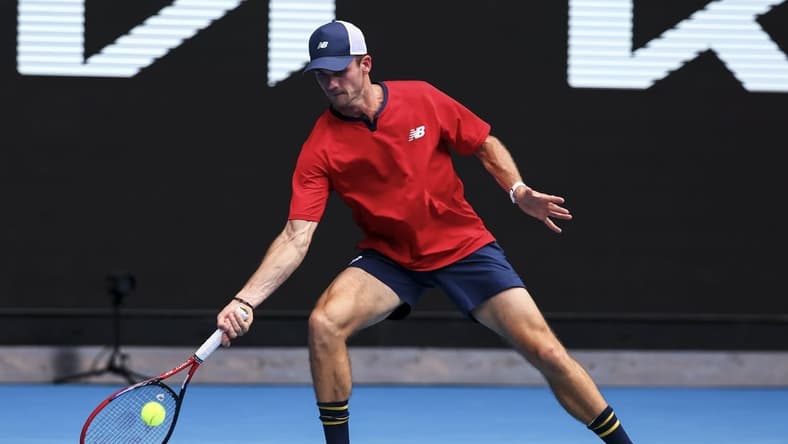 Jan 20, 2024; Melbourne, Victoria, Australia; Tommy Paul of the United States plays a shot against Miomir Kecmanovic (not pictured) of Serbia in Round 3 of the Men's Singles on Day 7 of the Australian Open tennis at Margaret Court Arena. Mandatory Credit: Mike Frey-USA TODAY Sports