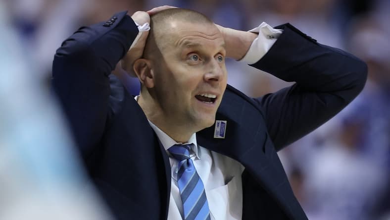 Jan 27, 2024; Provo, Utah, USA; Brigham Young Cougars head coach Mark Pope reacts after a play during the second half against the Texas Longhorns at Marriott Center. Mandatory Credit: Rob Gray-USA TODAY Sports