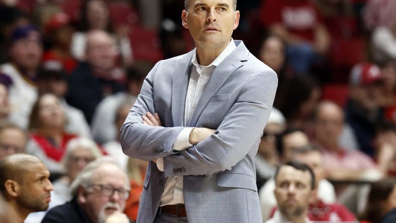 Jan 27, 2024; Tuscaloosa, Alabama, USA;  LSU Tigers head coach Matt McMahon watches during the second half against the Alabama Crimson Tide at Coleman Coliseum. Mandatory Credit: Butch Dill-USA TODAY Sports