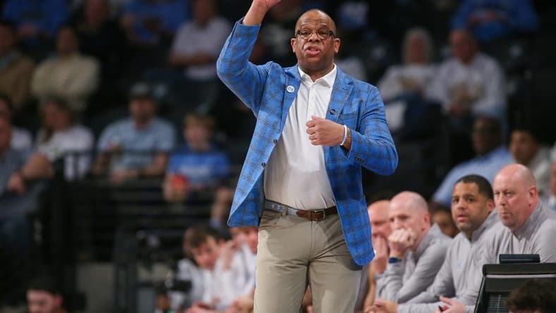 Jan 30, 2024; Atlanta, Georgia, USA; North Carolina Tar Heels head coach Hubert Davis calls a play against the Georgia Tech Yellow Jackets in the first half at McCamish Pavilion. Mandatory Credit: Brett Davis-USA TODAY Sports