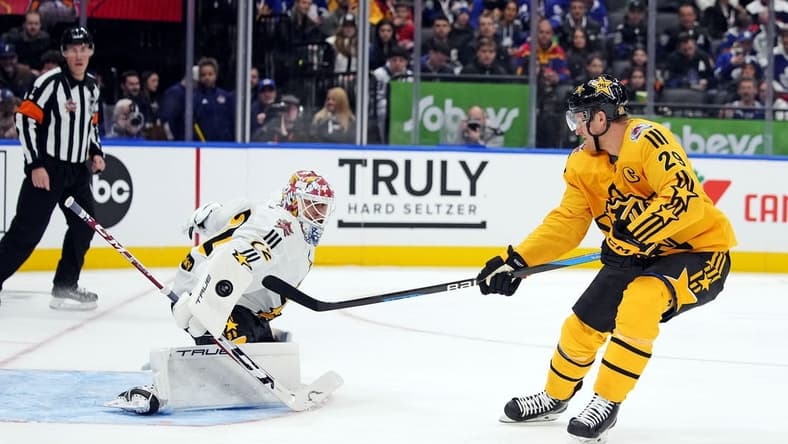 Feb 3, 2024; Toronto, Ontario, CAN; Team MacKinnon center Nathan MacKinnon (29) of the Colorado Avalanche shoots the puck against Team McDavid goalkeeper Sergei Bobrovsky (72) of the Florida Panthers in the 2024 NHL All-Star Game at Scotiabank Arena. Mandatory Credit: John E. Sokolowski-USA TODAY Sports