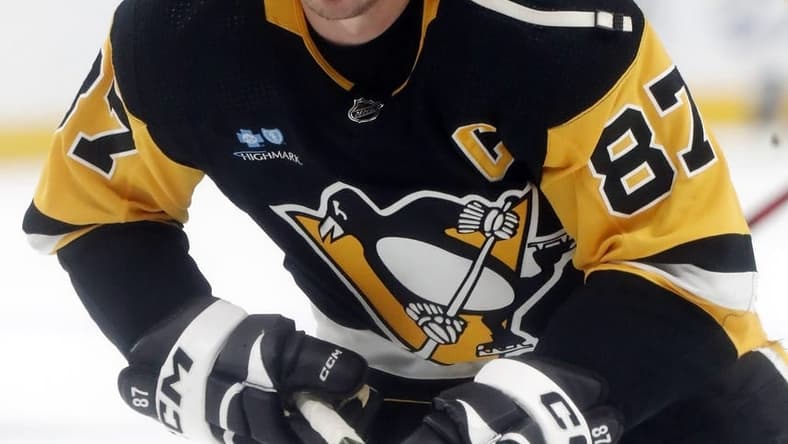 Feb 6, 2024; Pittsburgh, Pennsylvania, USA; Pittsburgh Penguins center Sidney Crosby (87) warms up before the game against the Winnipeg Jets at PPG Paints Arena. Mandatory Credit: Charles LeClaire-USA TODAY Sports