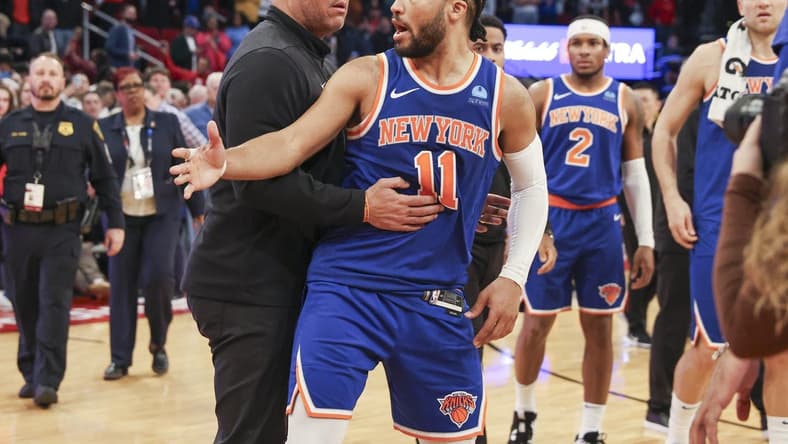Feb 12, 2024; Houston, Texas, USA; New York Knicks guard Jalen Brunson (11) reacts after the end of the game against the Houston Rockets at Toyota Center. Mandatory Credit: Troy Taormina-USA TODAY Sports