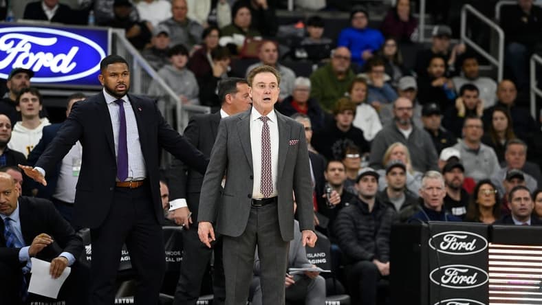 Feb 13, 2024; Providence, Rhode Island, USA; St. John's Red Storm head coach Rick Pitino  reacts to game action during the second half against the Providence Friars at Amica Mutual Pavilion. Mandatory Credit: Eric Canha-USA TODAY Sports