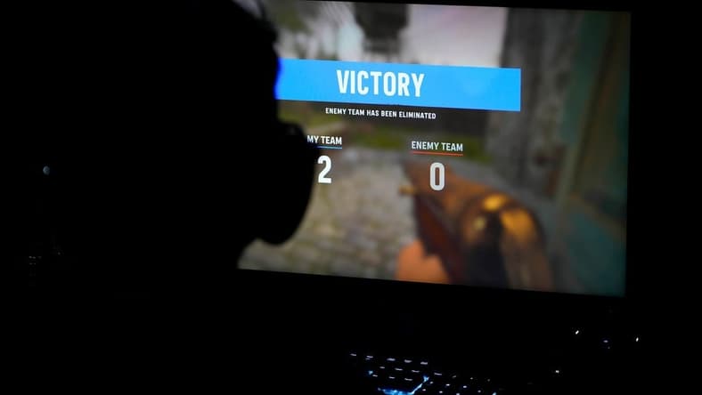 A victory screen flashes during the Call of Duty League Pro-Am Classic esports tournament at Belong Gaming Arena in Columbus on May 6, 2022.
Call Of Duty Esports Tournament