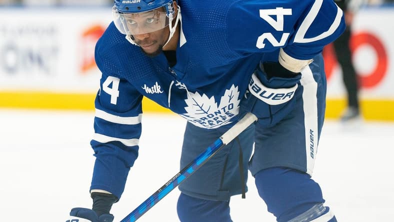Sep 24, 2022; Toronto, Ontario, CAN; Toronto Maple Leafs right wing Wayne Simmonds (24) waits for a faceoff against the Ottawa Senators during the third period at Scotiabank Arena. Mandatory Credit: Nick Turchiaro-USA TODAY Sports