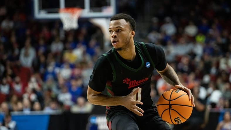 Howard's Marcus Dockery brings the ball down the court during the NCAA men's basketball tournament first round match-up between Kansas and Howard, on Thursday, March 16, 2023, at Wells Fargo Arena, in Des Moines, Iowa.

0316 Kansas Howard 017 Arw